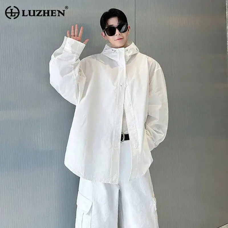 LUZHEN Hooded 2026 Spring New Coat Handsome Solid Color Men's Stylish High Quality Loose Simple Casual Sunscreen Clothing JY8135