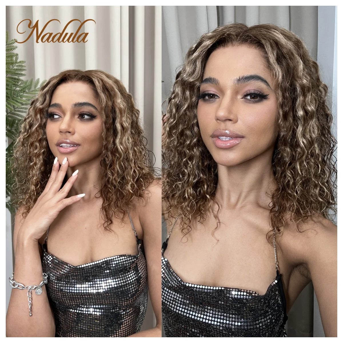 

Nadula Hair 7x5 Bye Bye Knots Honey Blond Highlight Wave Wig #TL412 Pre Cut Lace Closure Wig Water Wave Short Bob Wig Human Hair