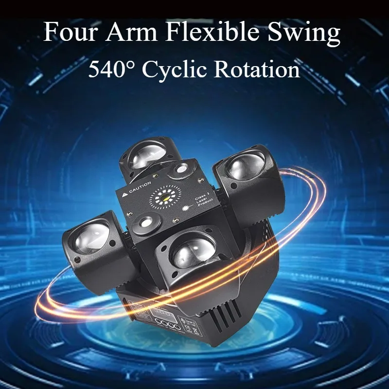 Four Arm Rotating Stage Light with Remote Control Red Green Laser White Light Flash DMX512 Sound Control Bar Dance Party Lights