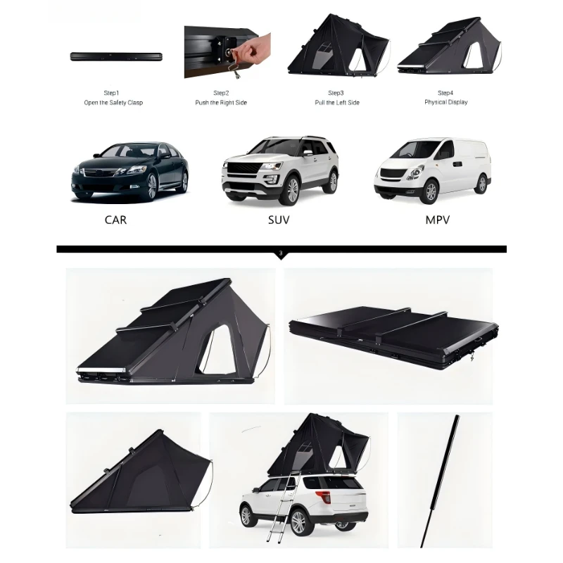 Automatic Aluminum Hard Shell Rooftop Tent Waterproof 1-3 Person For SUV Car Truck Outdoor Camping