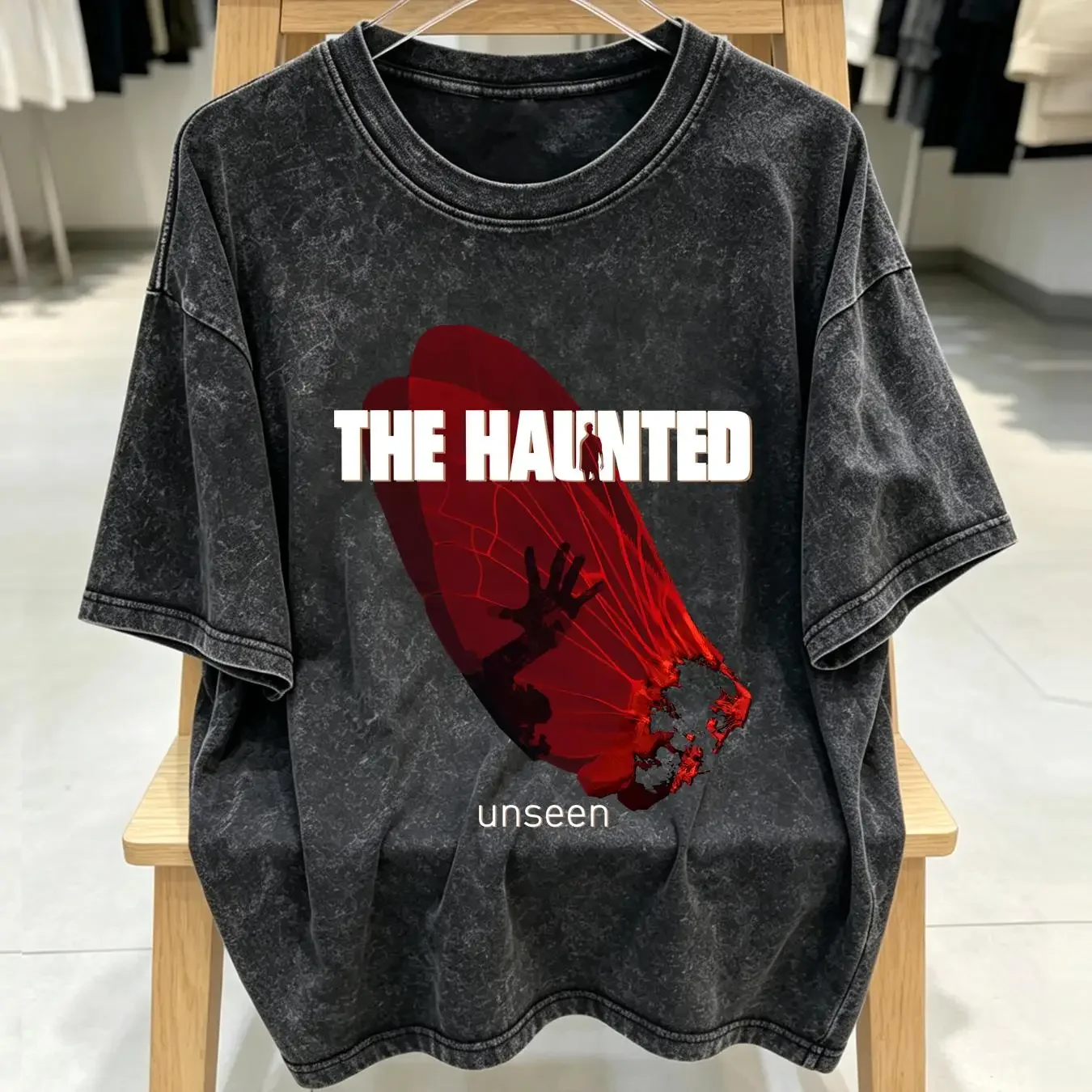 washed T Shirt THE HAUNTED Unseen  Cotton Black Men Size S to 5XL HC2190 vintage Washed Breathable Slightly