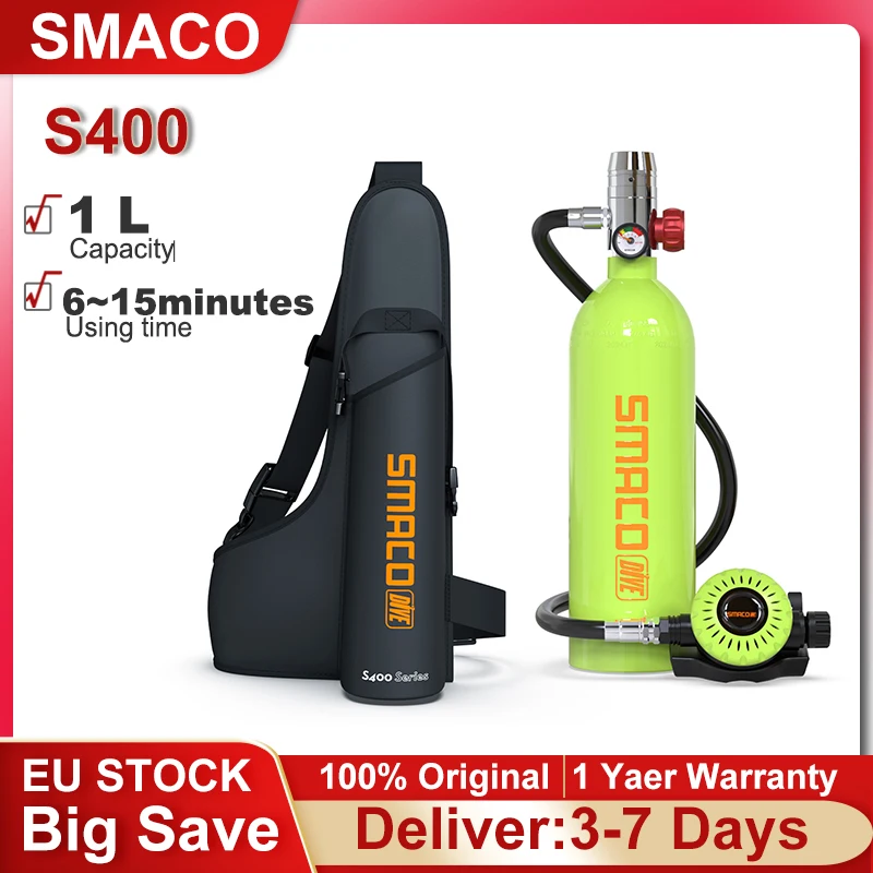Bouteille d'oxygène portable pour plongée sous-marine S400 1L, ensemble de bouteilles de plongée, équipement de pêche sous-marine, respiration en apnée avec sac à dos 1L