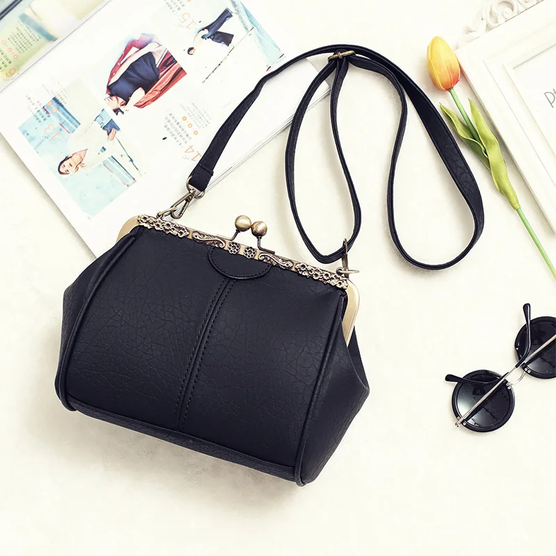 Fashion Women Clip Bags PU Leather Tote Handbag Female Kiss Lock Bag Luxury Vintage Crossbody Purse Bags Messenger Bag for Women