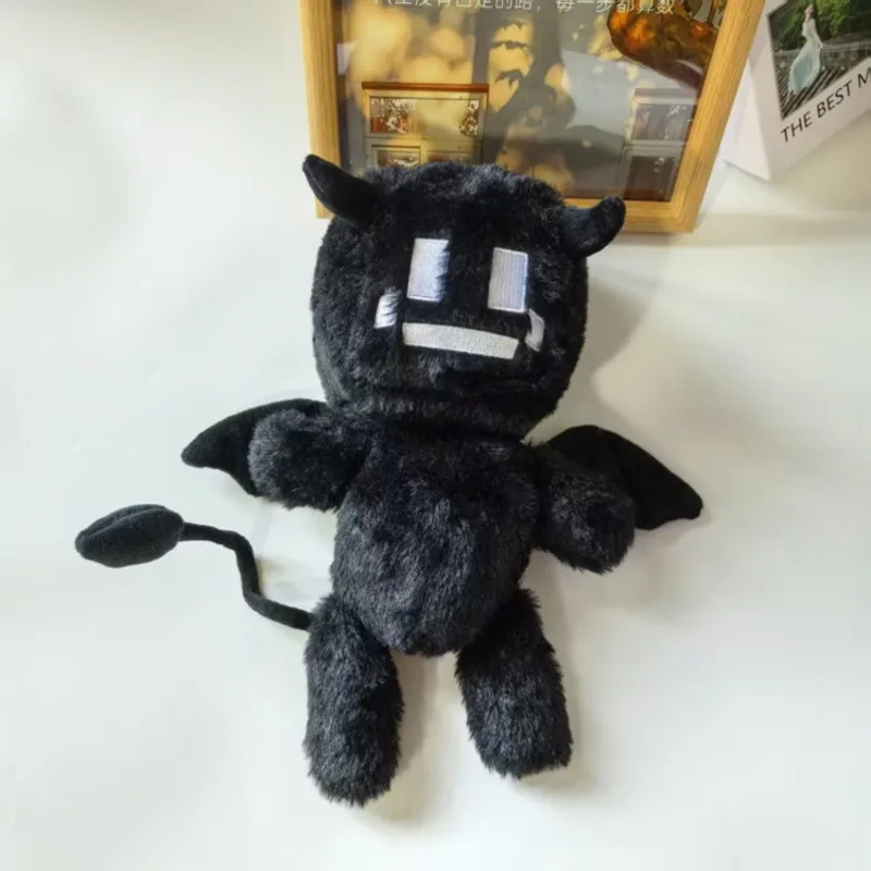 New 27cm Black Devil Stuffed Plush Toy Soft Fuzzy Cartoon Demon Doll With Horn Collectible Decor Toy Gift For Hobby Enthusiasts