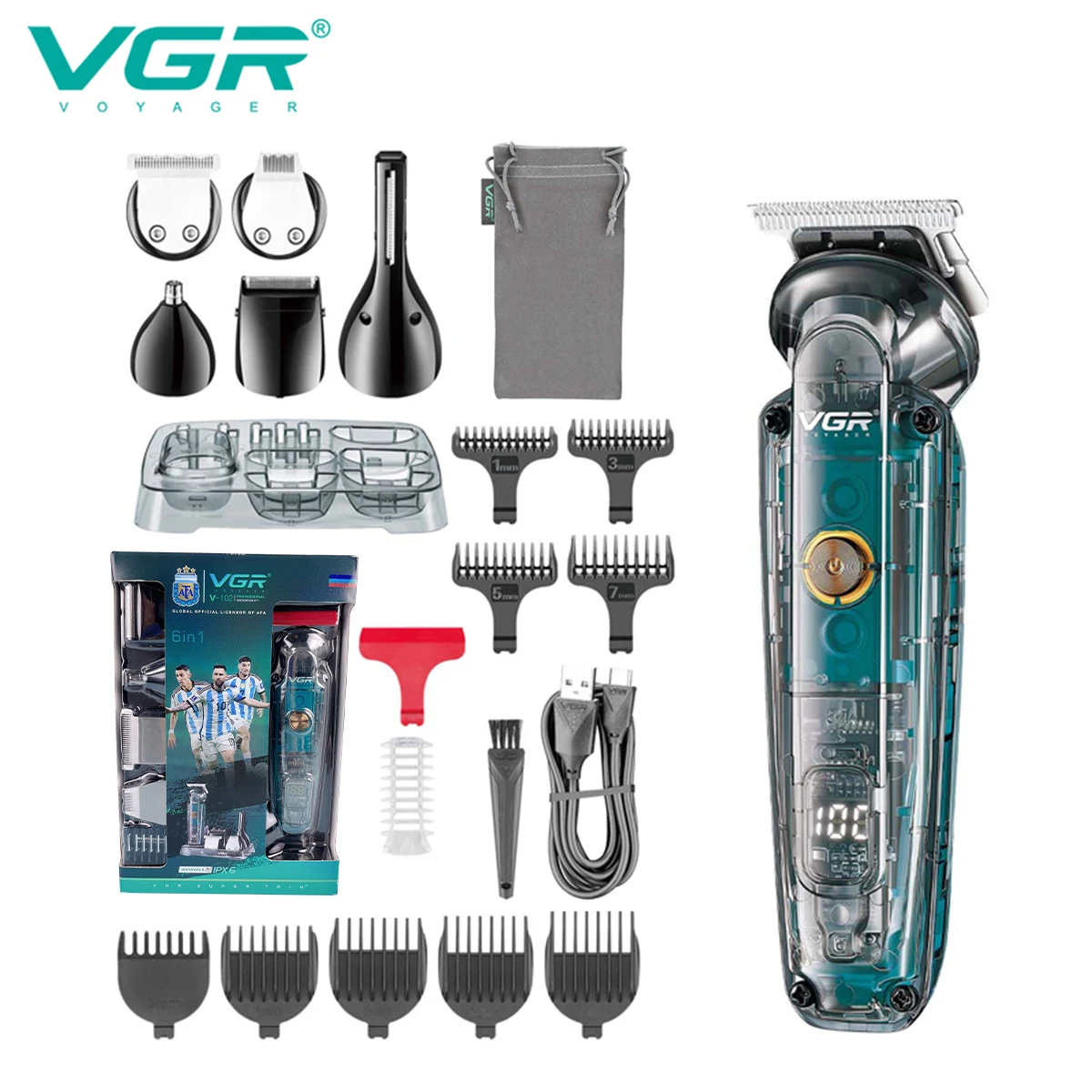 VGR Hair Trimmer Electric Barber Hair Cutting Machine Cordless Hair Clipper Beard Shaver Multifunctional Trimmer for Men V-102