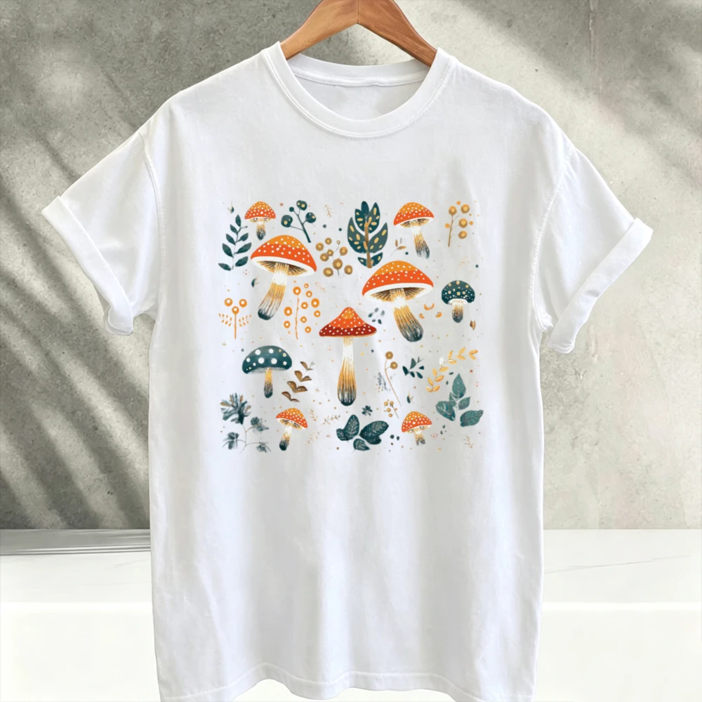 Cozy Crew Neck Mushroom Shirt Boho Hippie Forest Shirts Woodland Autumn Jumper Cottagecore Fall Christmas Gift Short Sleeve Tees