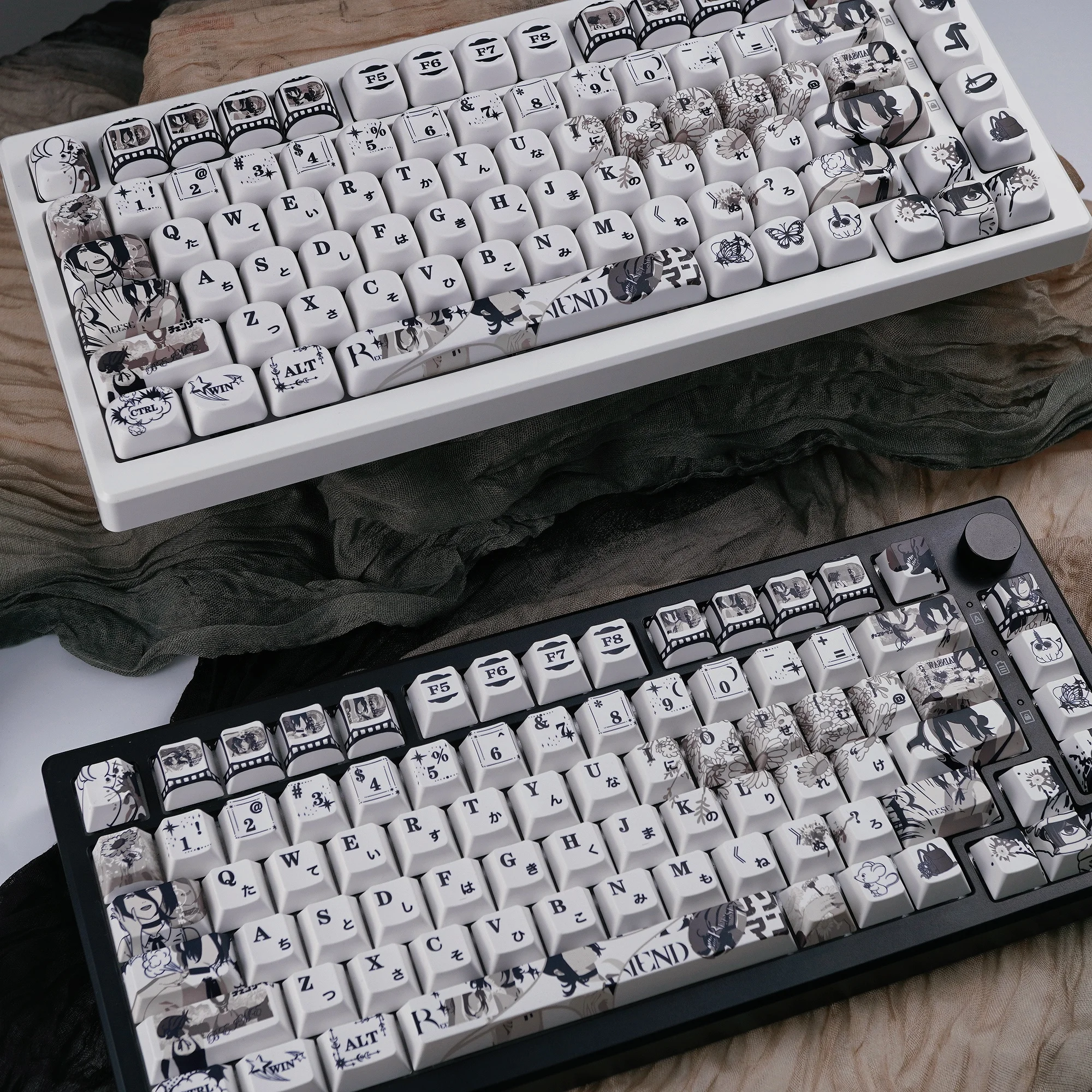 Reze Keycaps Chainsaw Man Theme Anime PBT Sublimation Keycaps Cherry Profile Black White Comic Style Mechanical Keyboard Key Cap