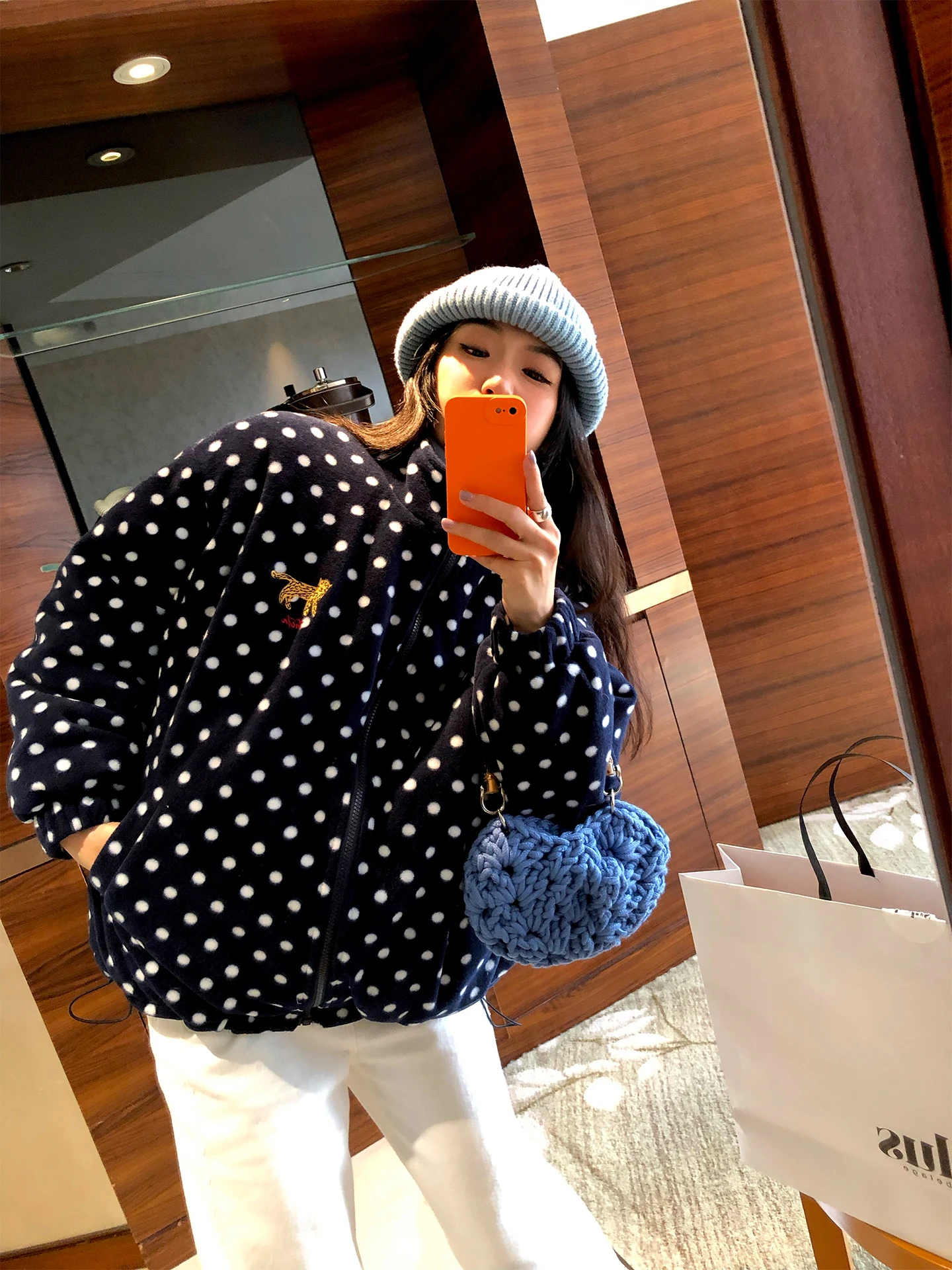 

Thiened Cotton Jaet Women's Winter Warm Loose Polka Dot Outerwear Korean Sle Printed Polyester Fabric Long Sve Zipper