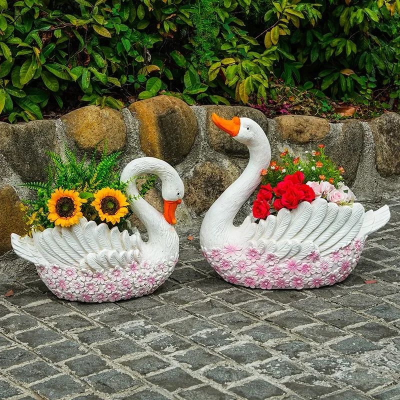 Large outdoor swan flower pot creative courtyard balcony arrangement large outdoor garden kindergarten art decoration ornament