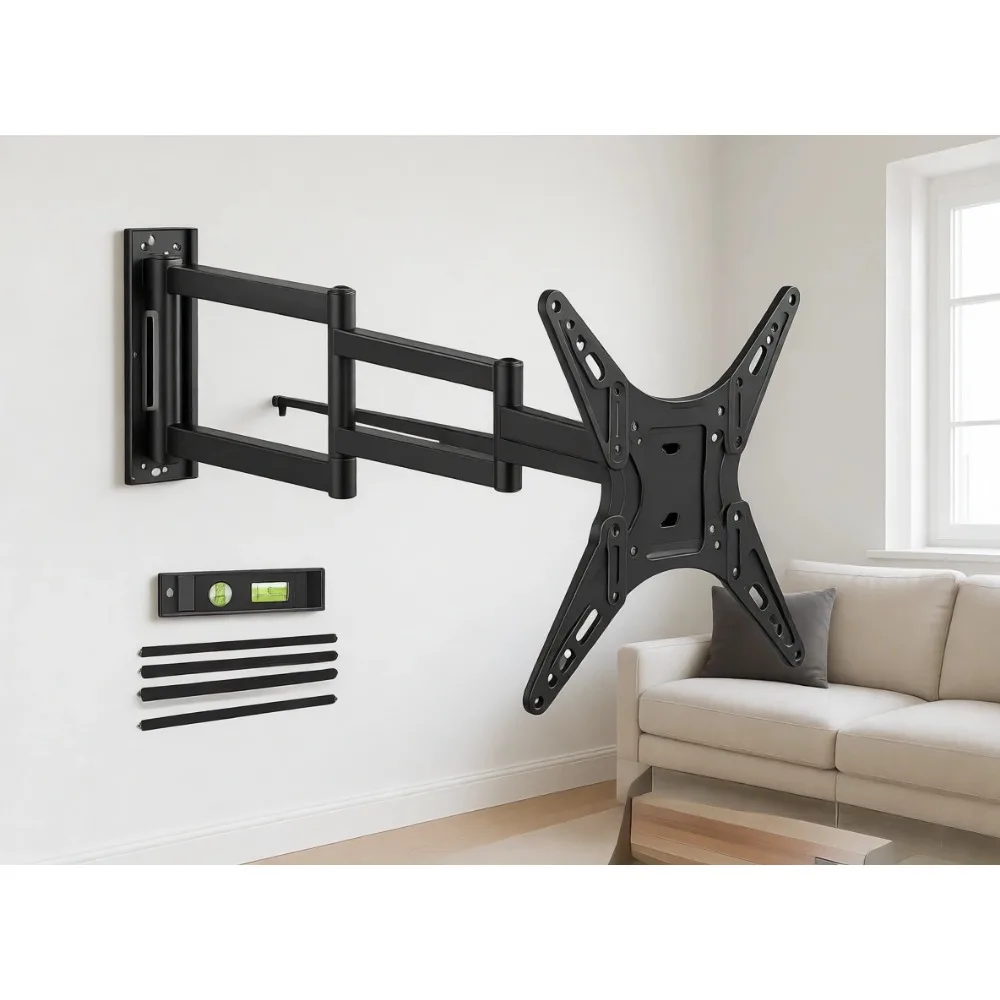 

Угловой настенный кронштейн для телевизоров от 26 до 65 дюймов, длинный поворотный кронштейн с наклоном, крепление на одну стойку, полноповоротный кронштейн VESA 400x400, выдерживает до 77 фунтов.