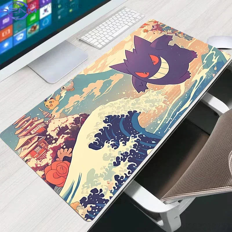 Large Extended Mousepad, Neon Purple Graffiti Style Dark Cartoon Creature Art Desk Mat, Rubber Non-Slip Base, Waterproof Gaming