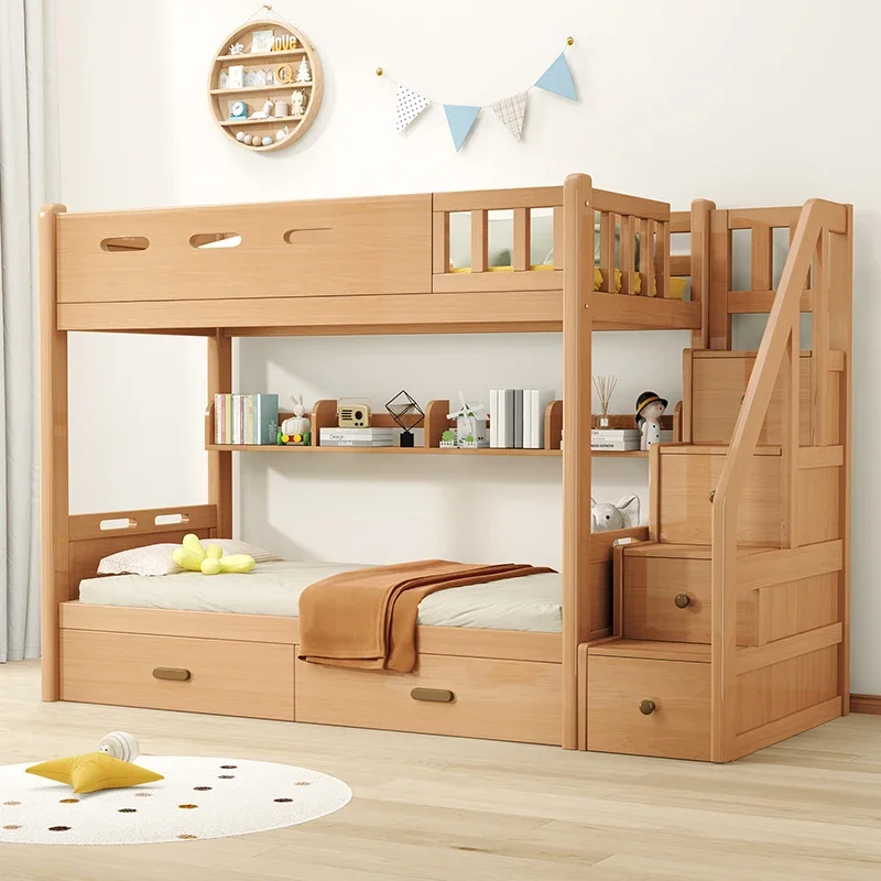 All solid wood youth high and low beds Beech children's bunk beds Adult small apartment child and mother