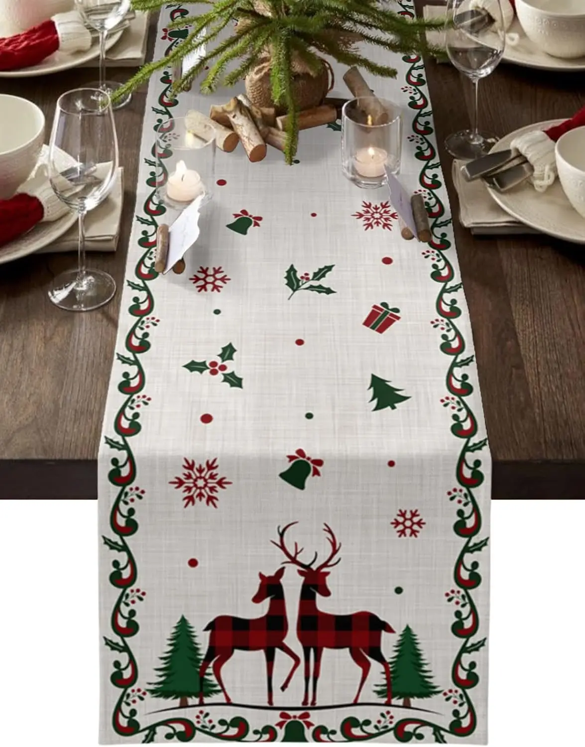 

Christmas Elk Xmas Tree Snowflake Linen table runners Dresser Scarf decor reusable Kitchen dining table runners Christmas decor