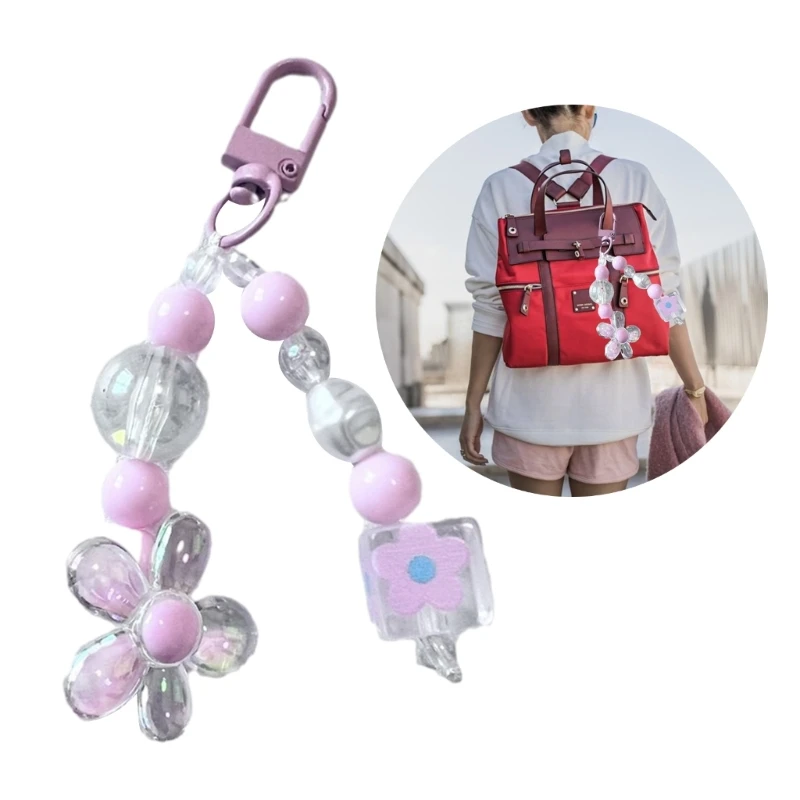 Colorful Flower Keychain Pendant Acrylic Holder Beads Keychain Pendants Versatile Accessory for Keys Backpacks image 2