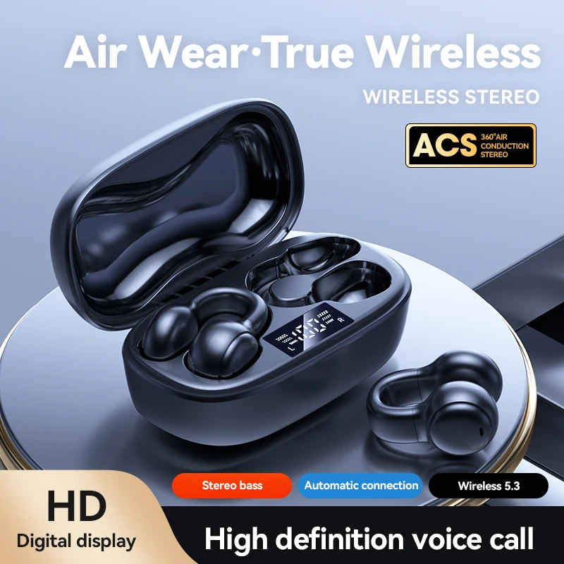 The new wireless Bluetooth headset, HIFI clip-on headset, noise reduction digital display screen, suitable for men and women