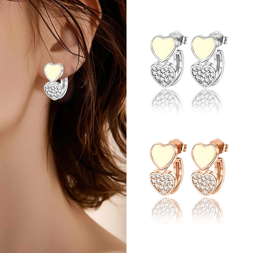 

Romantic 925 Sterling Silver Rose Gold Heart To Heart Earrings Couple Dating Gift Matching For Girlfriend