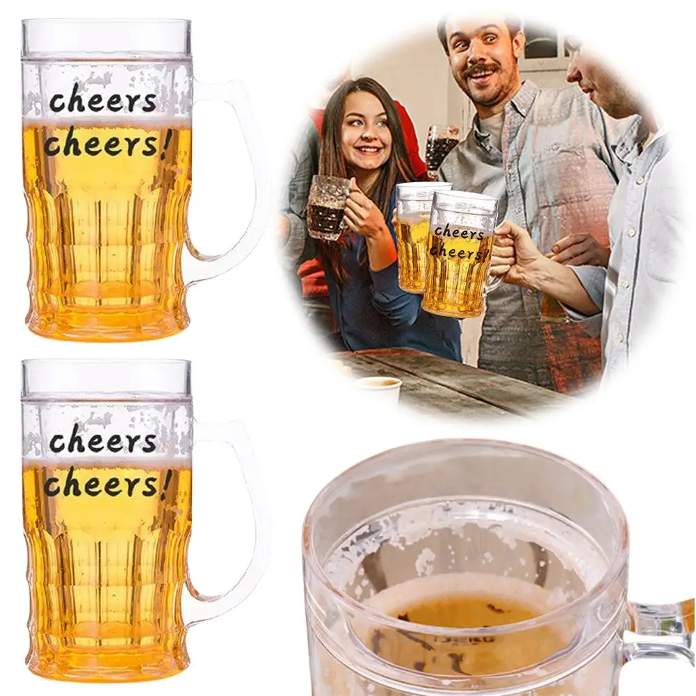 Realistic 400ml Double-Layered Beer Mug Prank Novelty Fake Beer Glasses Home Decor Creative Cool Transparent Beer Mugs