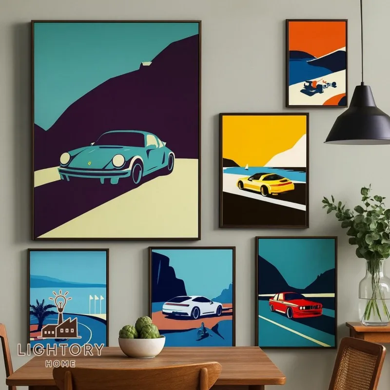 Retro Red Classic Car Poster Scandinavia Style Vintage Racing Car Minimalist Canvas Painting Wall Art for Living Room Home Decor