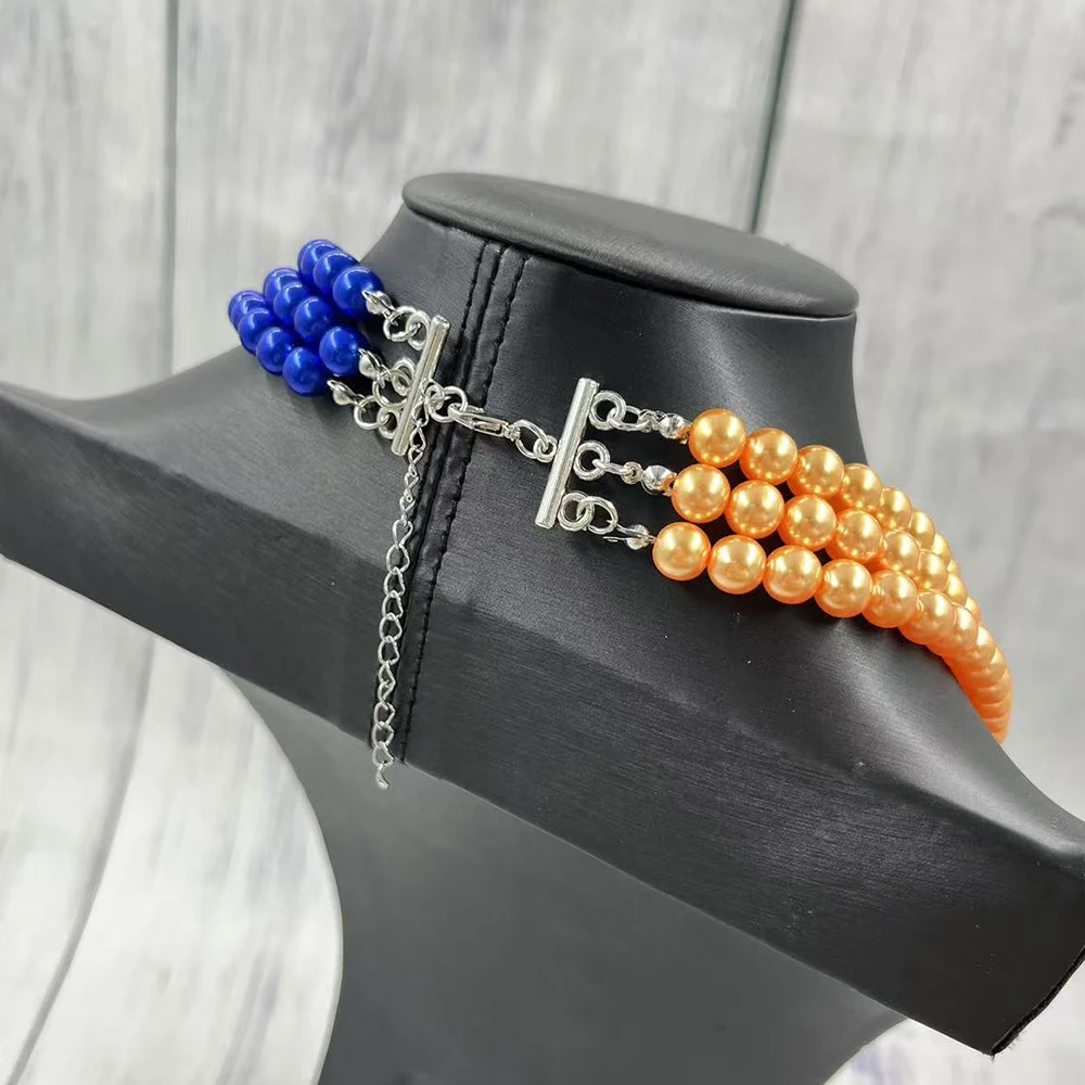 SIGMA GAMMA RHO Girls' Association Wedding Party Handmade 8MM Gold Blue Imitation Pearl Multi Layer Necklace