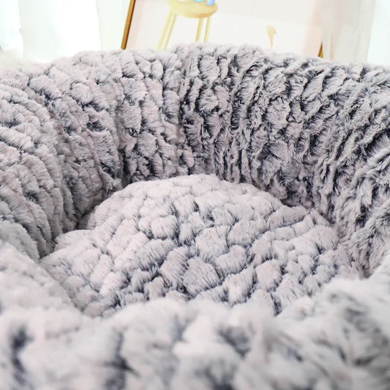 سرير قطط مستدير من الحجر المخملي الجديد مع عش كلب مخملي سميك متوفر لجميع أفش الحيوانات الأليفة في الفصول #2