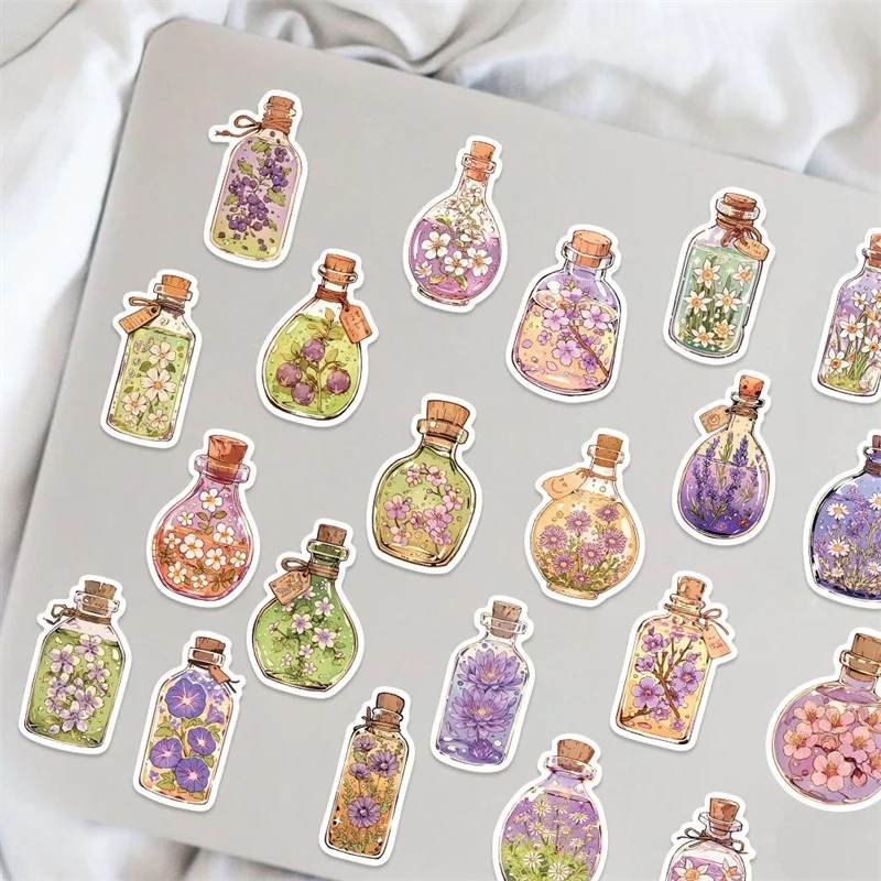 10/30/50PCS Kawaii Flower Bottle PVC Sticky Sticker Aesthetic Stationery DIY Decoration Scrapbooking School Supplies