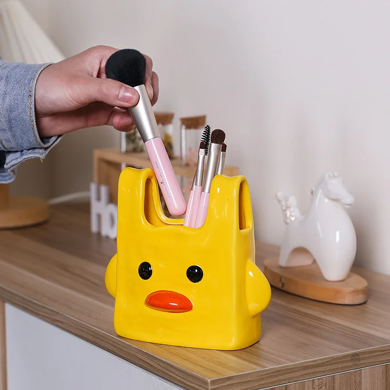 Cute Duck Bags Pencil Holder Large Capacity Makeup Brush Organizer Student Dormitory Desktop Cosmetic Shelf