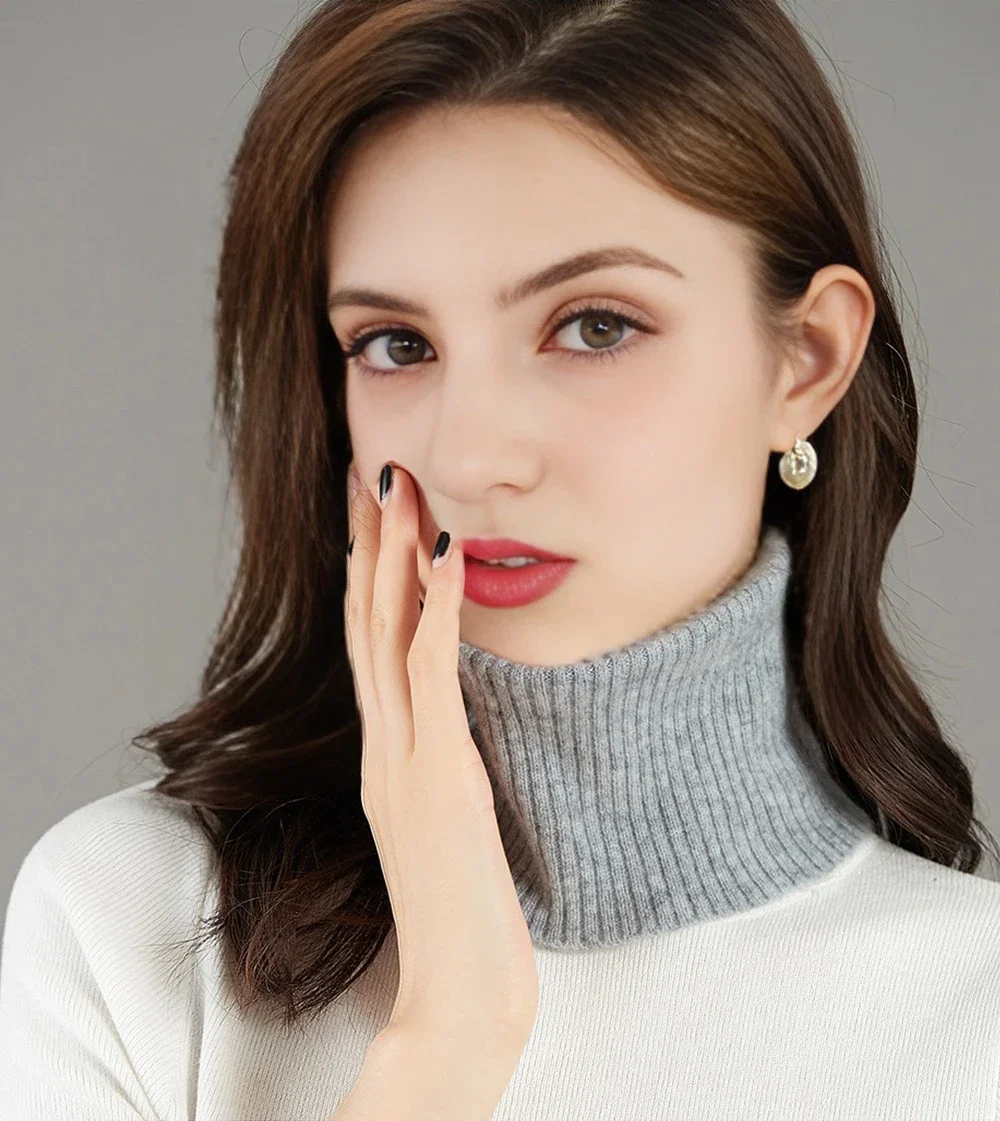 

Wool Knitted Ring Scarf for Women Winter Soft Warm Cashmere Solid Neck Warmer Autumn Elastic Fashion Turtleneck False Collar