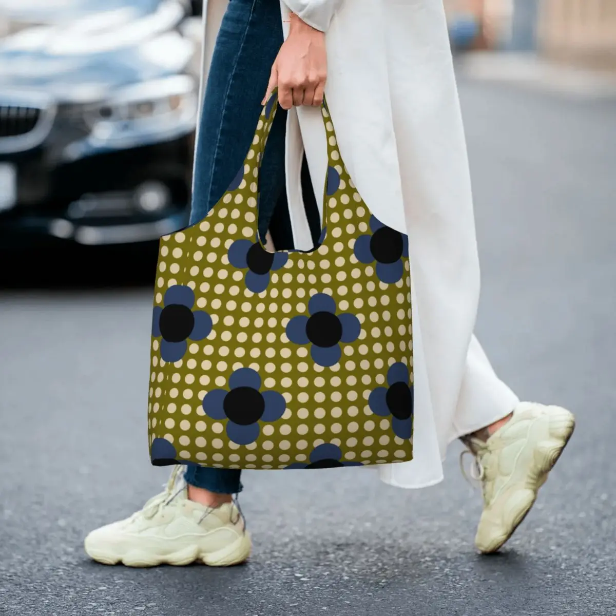 Custom Funny Print Orla Kiely Prints Polkadot Olive Flower Tote Shopping Bags Durable Canvas Shopper Shoulder Photograph Handbag