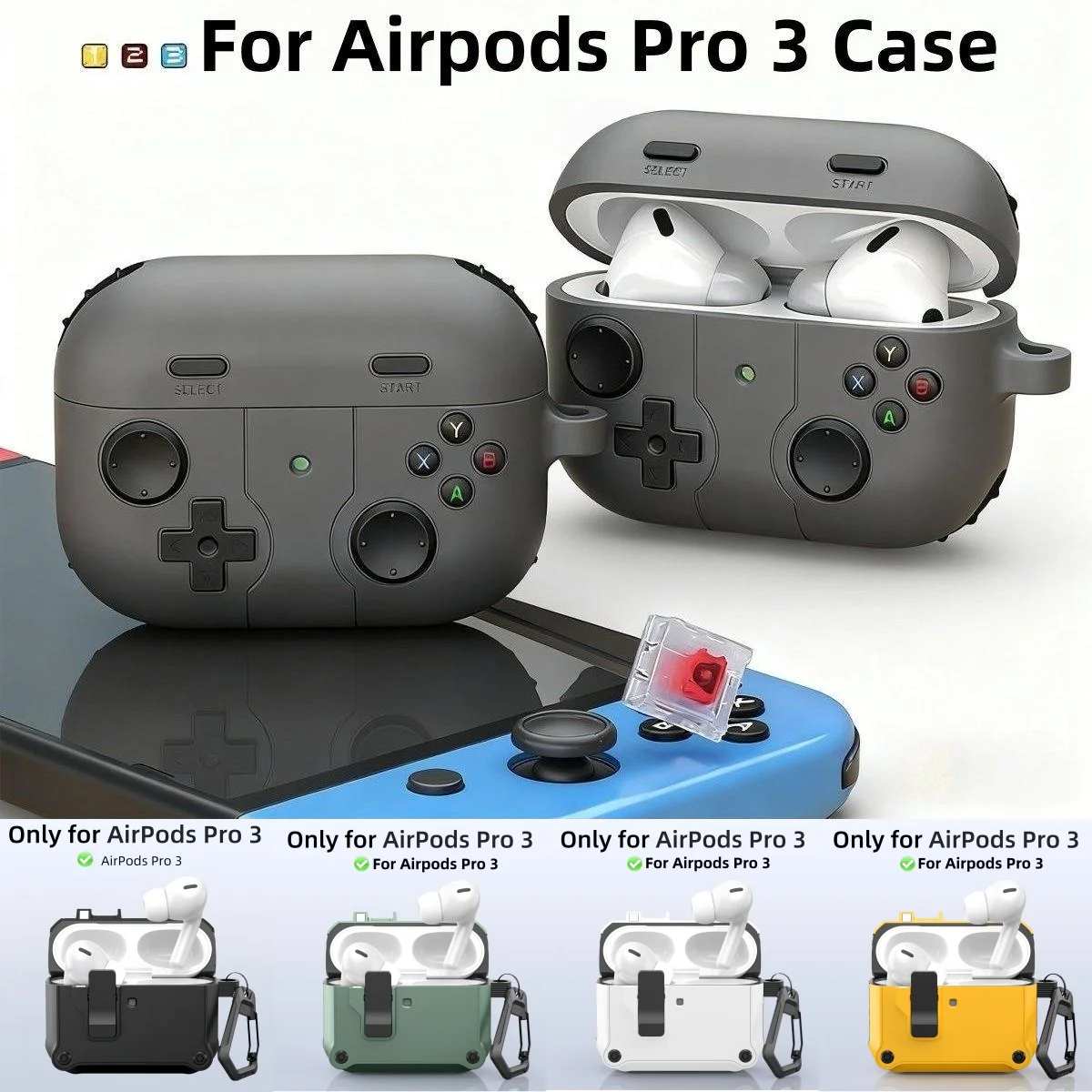 

Игровой плеер для AirPods Pro 3 Gen, противоударный защитный силиконовый чехол с мягкой кожей и комплектом очистителя, брелок для Airpods Pro 3