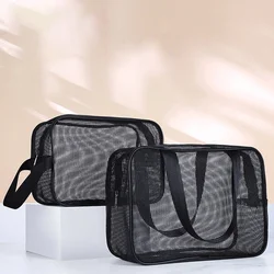 Mesh Transparent Cosmetic Bags Portable Black Travel Toiletry Organizer Large Capacity Wash Make Up Case Bathroom Supplies