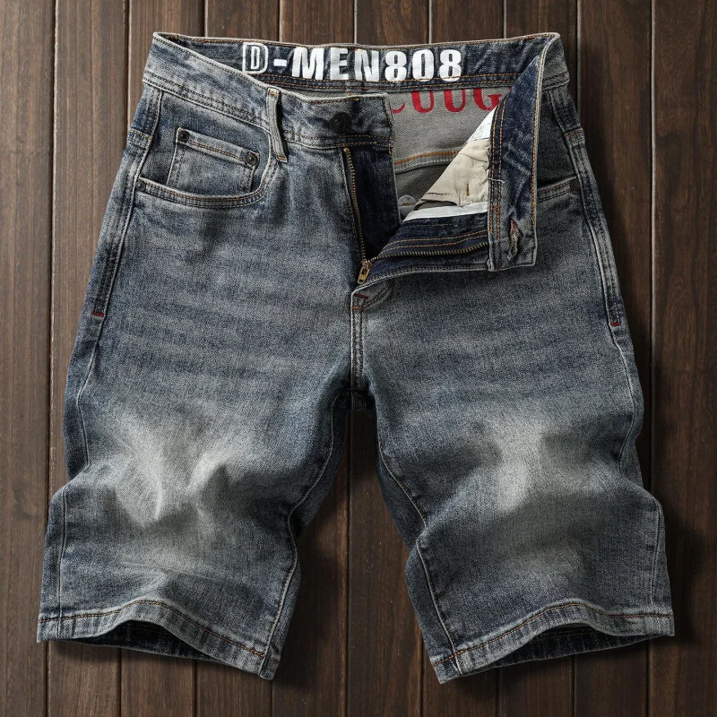 Men's Summer Soft Cotton Stretch Denim Shorts 2026 New Korean Street Style Clean Straight Cut Versatile Fashion Five-Inch Comfor