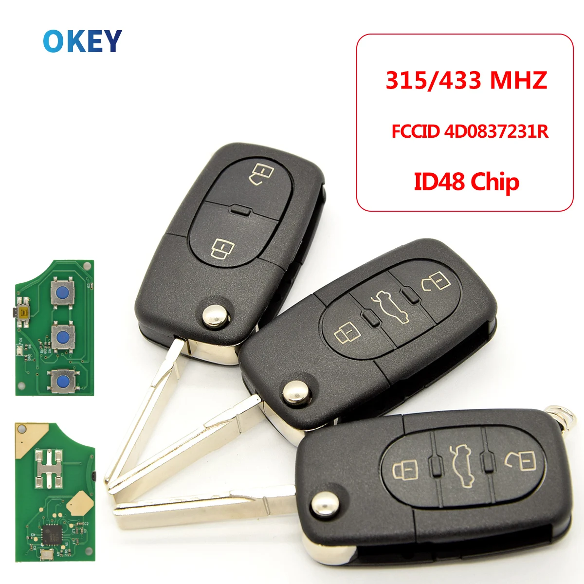 Okey Fernbedienung Auto Schlüssel ID48 Chip Für Audi A3 A4 A6 A8 Alten Modelle 1999 2002 315/433Mhz 4D0837231A 4D0837231K 4D0837231E 4D0837231R