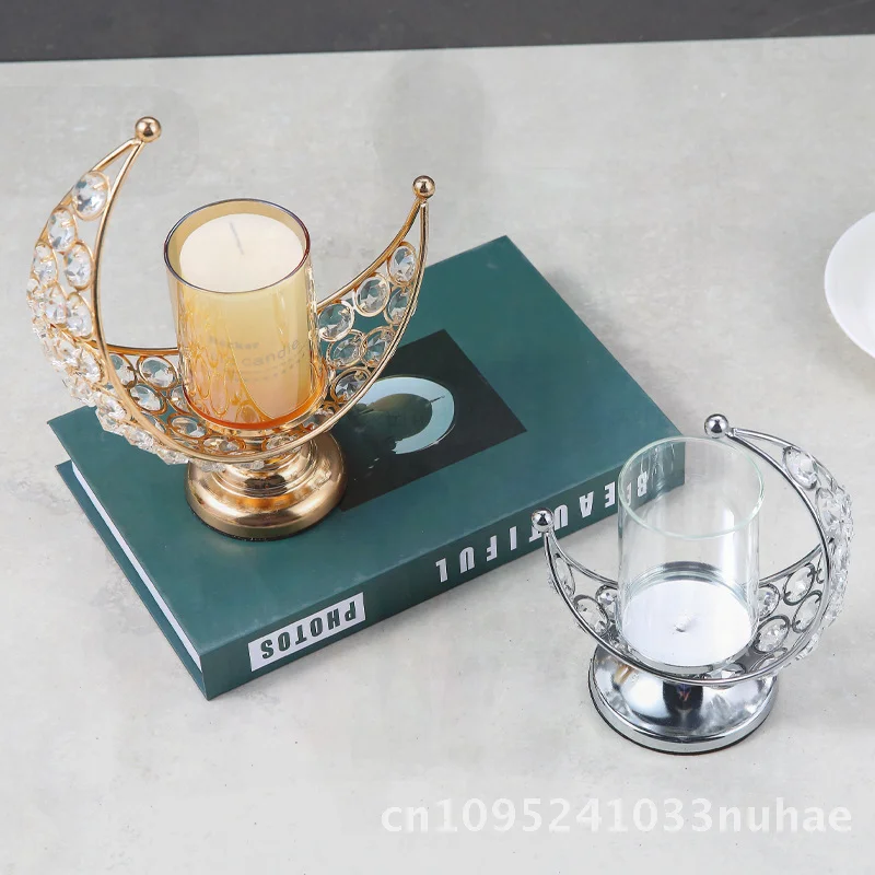 Luxury Retro Crystal Candle Holder Aromatherapy Table Decoration Cross-Border New Product Gold/Silver Large/Small Sizes