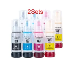 2Sets 103 Premium Refill Ink for Epson 103 ink  Ecotank L3160 L3210 L3211 L3250  L3256 L3260 L3266 L5190‎ L5290 L5296Printer