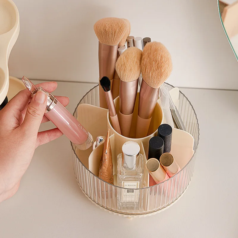Rotating Cosmetic Brush Storage Bucket Dustproof And Moisture-proof  Pen Holder Grid Pen Bucket Shelf Split Design Storage Box
