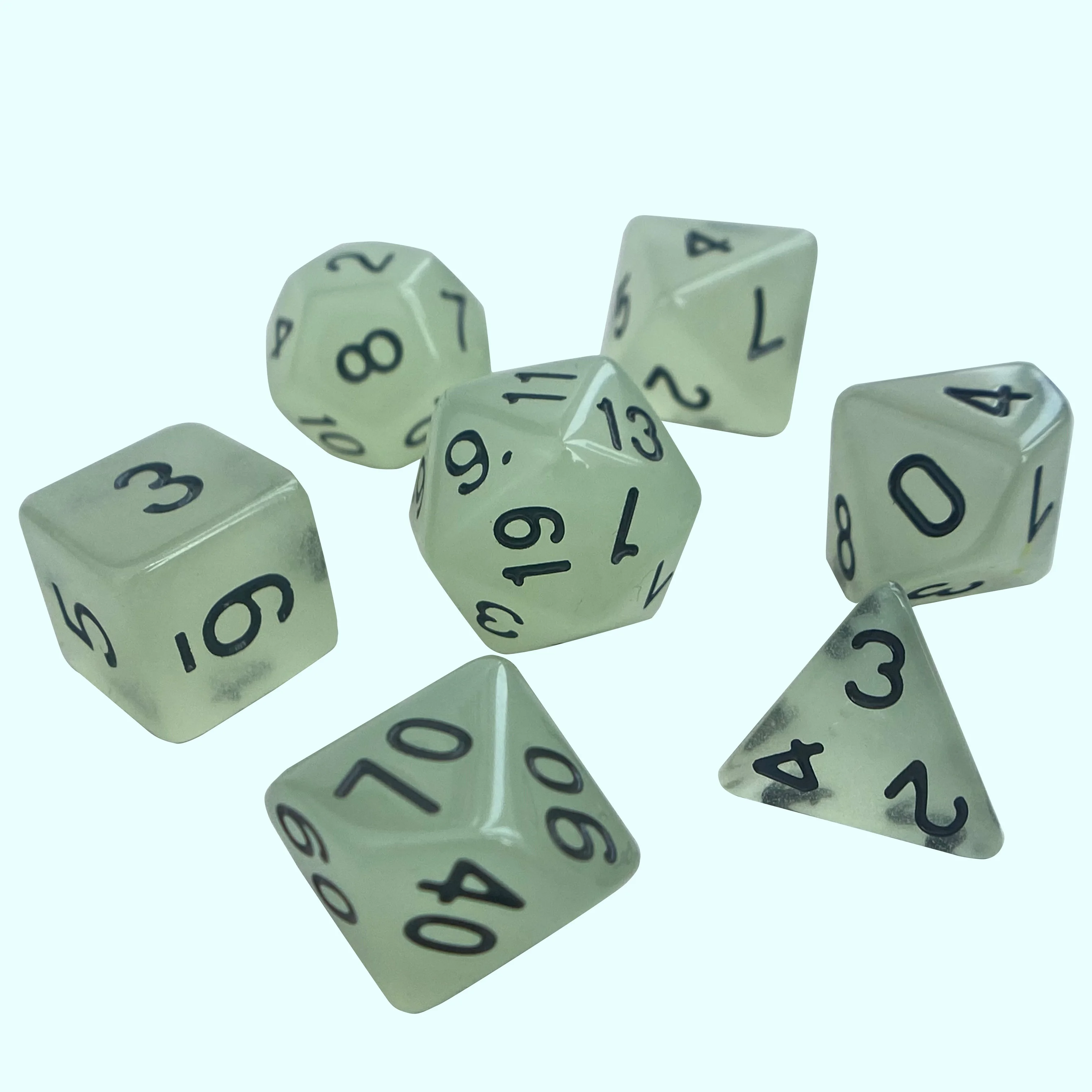 Acrylic TRPG Polyhedral Dice Noctilucent Glow In The Dark 7 Pcs Per Set For DND Or COC Game