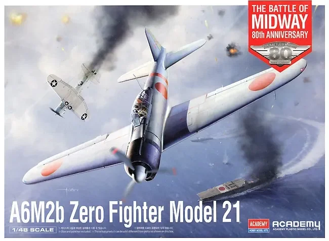 Kit de montagem modelo da Midway Academy, Mitsubishi A6M2b, Zero Fighter, 80 ° Aniversário, 1/48, 21