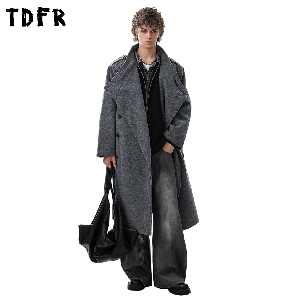 

Шерстяные пальто в стиле ретро, мужские украшения на пуговицах, зимняя толстая повседневная свободная длинная верхняя одежда с длинными рукавами и лацканами, мужская