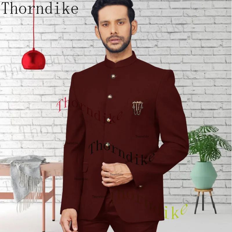 Thorndike Handsome Single Breasted Groomsmen Stand Lapel Groom Tuxedos Men Suits Wedding/Prom/Dinner Best (Jacket+Trousers)