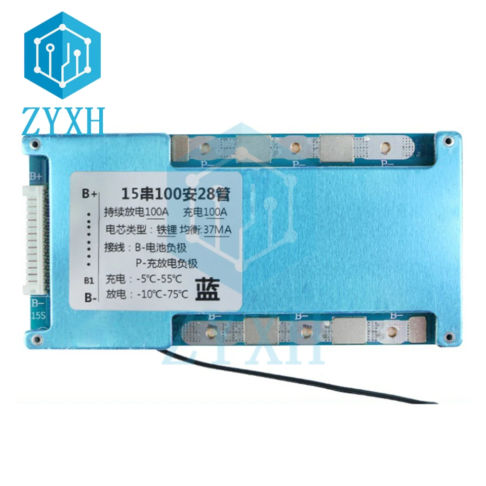 BMS 15S 54.8V 48V 50A 60A 100A 120A LiFePO4 Battery Charge Board Balanced with NTC Temperature Protection For Escooter Ebike