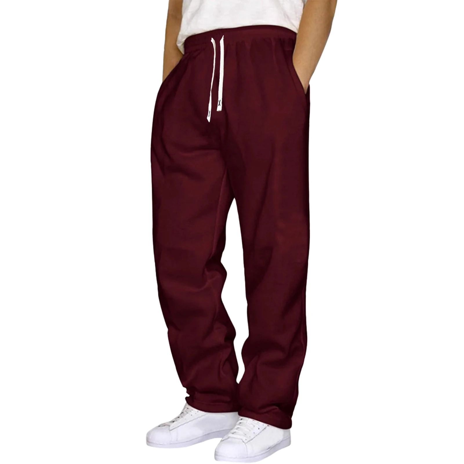 Men's Autumn Winter Casual Trousers Male Solid Color With Multiple Pockets Loose Sweatpants Running Fitness Sports Pants