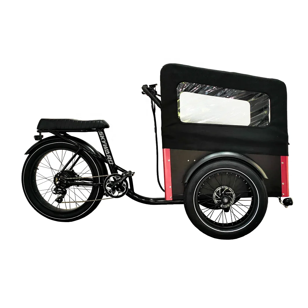 Bicicleta de carga eléctrica familiar, 3 ruedas, 26 pulgadas, aleación de aluminio, 500w, 48v, 7 velocidades, freno de disco, triciclo