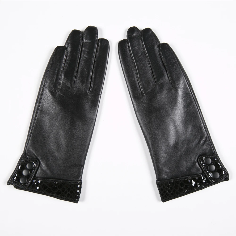 GOURS Winter Real Leather Gloves Women Black Genuine Goatskin Gloves Fleece Lining Warm Soft Driving Fashion New Arrival GSL033