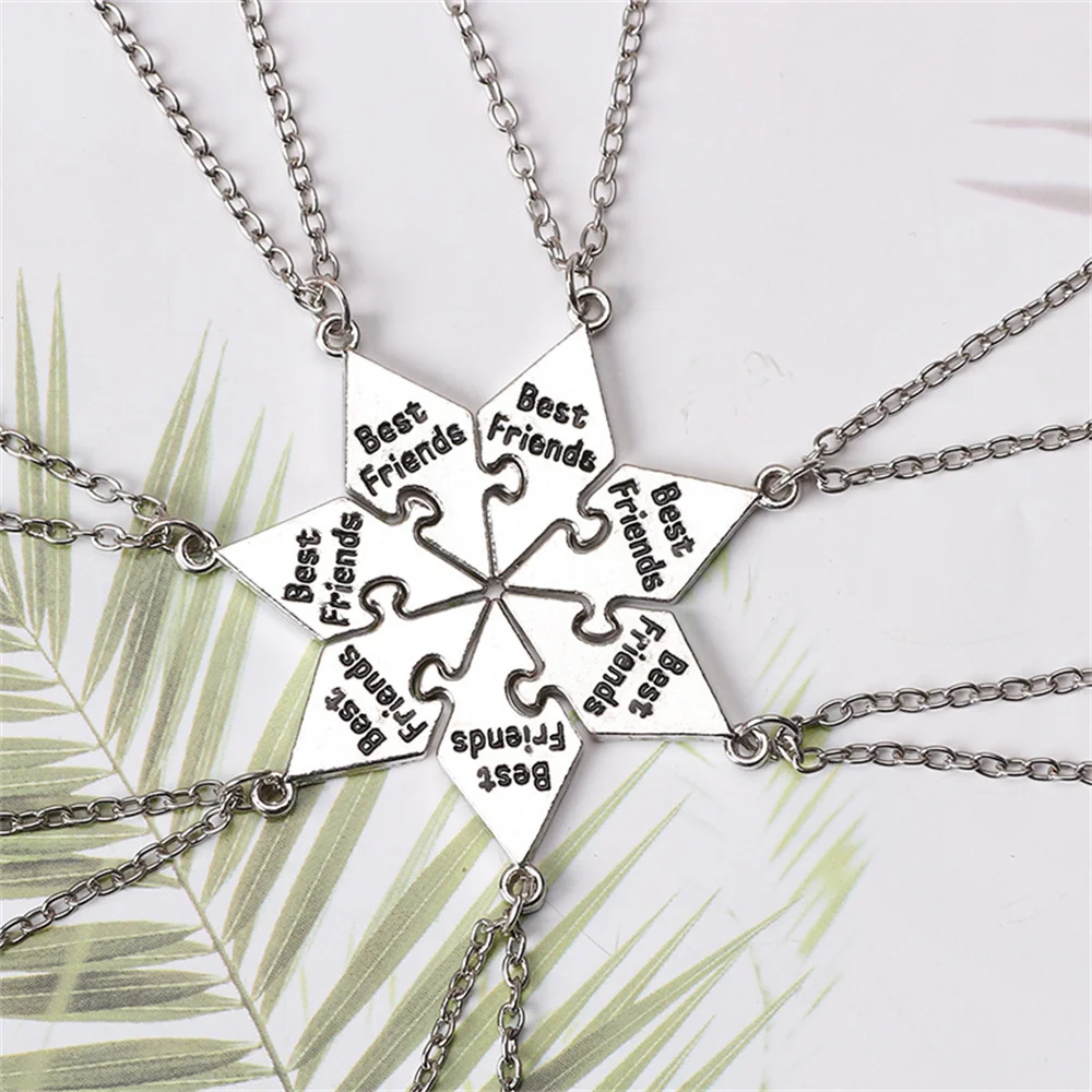 7 Pcs/Set Best Friend Necklace Creative Pentagram Pendant Alloy Accessories Friendship Necklace For Men And Women