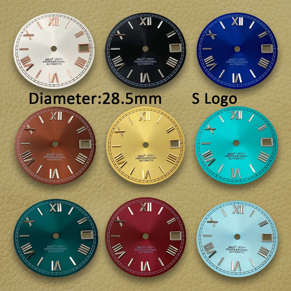 28.5mm S Logo Rome Dial Fit NH35/NH36/4R/7S Japanese Automatic Movement Sunray Dial Watch Modification Accessories