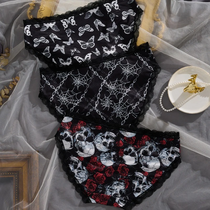Dámské kalhotky Sexy krajkové spodní prádlo Gotický styl spodní prádlo Rose Skull personalizované pohodlné prodyšné trojúhelníkové kalhotky - náhled 5