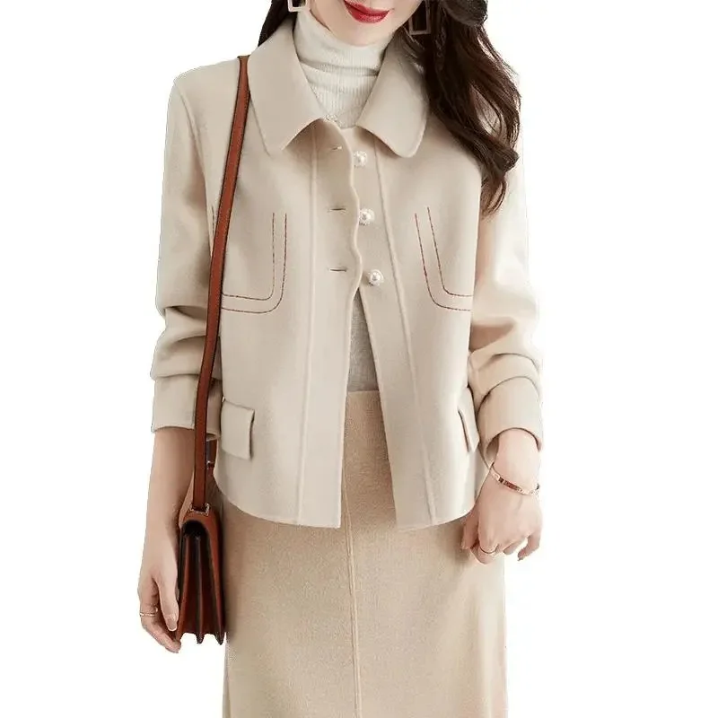 New High End Woolen Coat Women Spring Autumn Jacket Slim Short Woolen Blend Coat Femme Korean Version Outerwear Tops