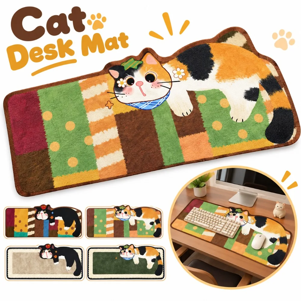 Cartoon Cat Pattern Rubber Mouse Pad Non-slip Large Size Laptop Table Mat Writing Mat Gaming Accessories Computer Desk Protector
