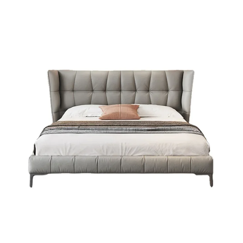 Master bedroom light luxury first-layer cowhide double bed modern simple high-end wedding bed