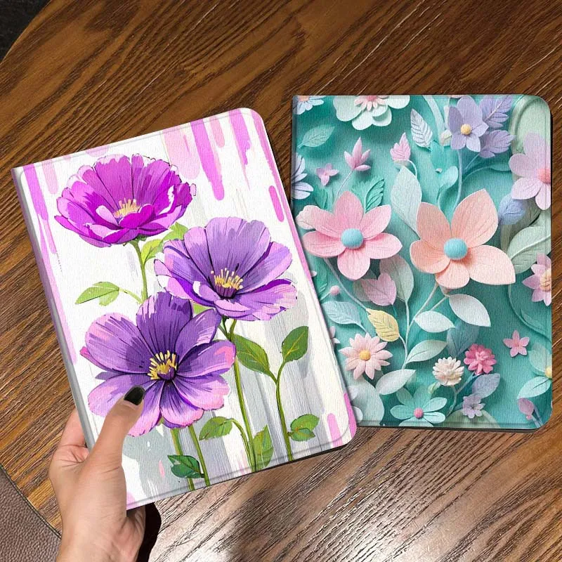 

Cartoon Purple Flower Art Tablet Case For Apple iPad Air Pro mini 1 2 3 4 5 6 7 8 9 11 M2 M3 M5 M4 5th 6th 7th 10th 11th Gift